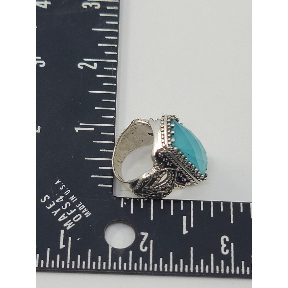 Sterling Silver 925 Chalcedony Large Gem Ornate Ring Size 8.5 Estate Ocean Blue - Picture 5 of 6